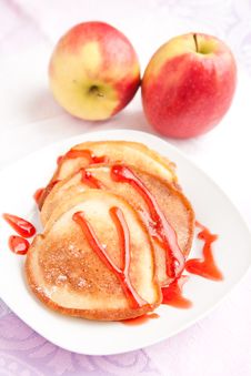 Thick Pancakes With Sweet Syrup Stock Photography