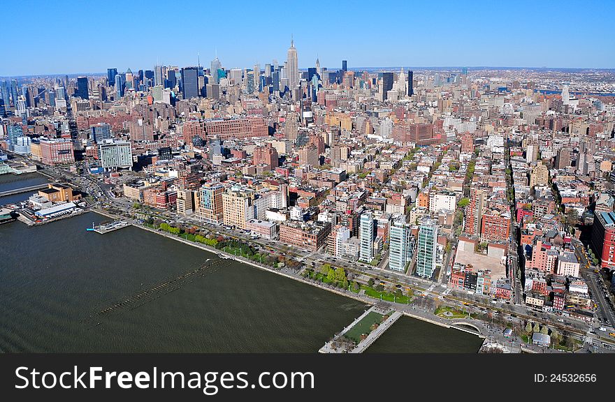 Aerial view of Hudson River and midtown manhattan, ny. Aerial view of Hudson River and midtown manhattan, ny