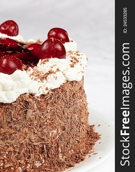 Homemade black forest cake with cherries
