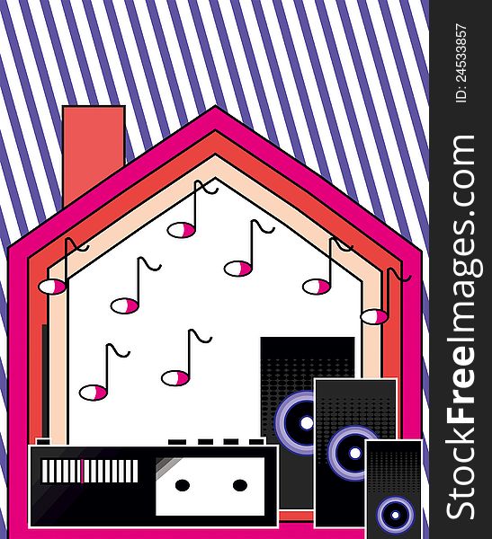 Vector illustration of house with music components. Vector illustration of house with music components