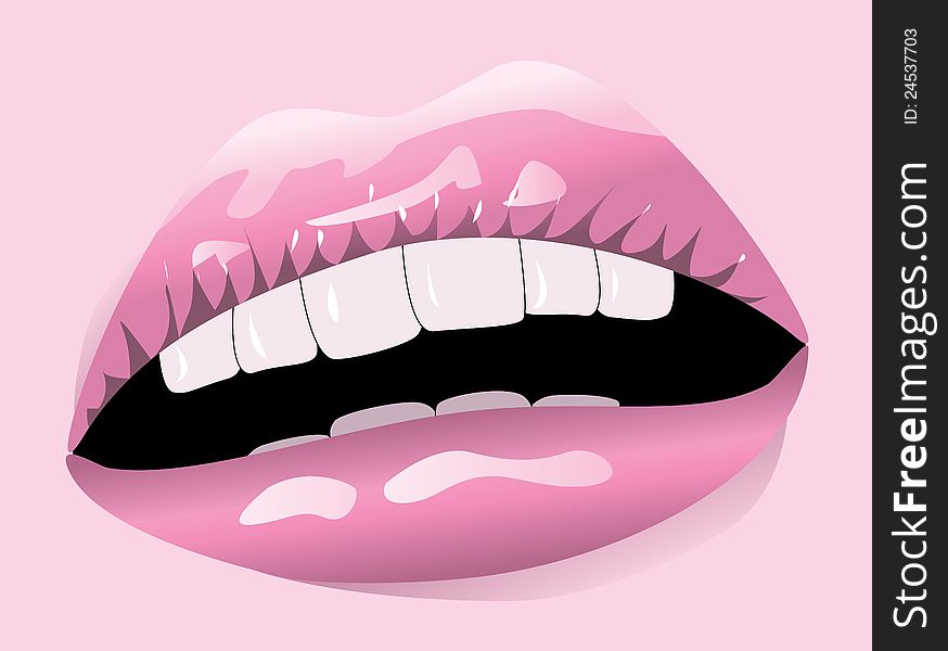 Illustration of pink shiny smiling lips background. Illustration of pink shiny smiling lips background