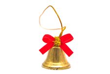 Golden Bell With Red Ribbon Close-up Royalty Free Stock Photo