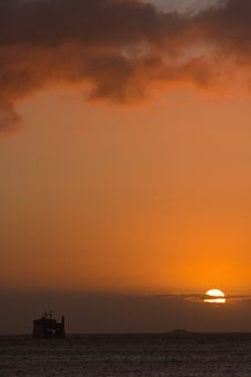 Sunrise Over The Sea With A Ferry Stock Image Sunrise Over The Sea With A Ferry Stock Image