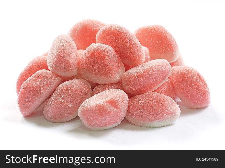 Closeup view of a bunch of pink gummies. Closeup view of a bunch of pink gummies.