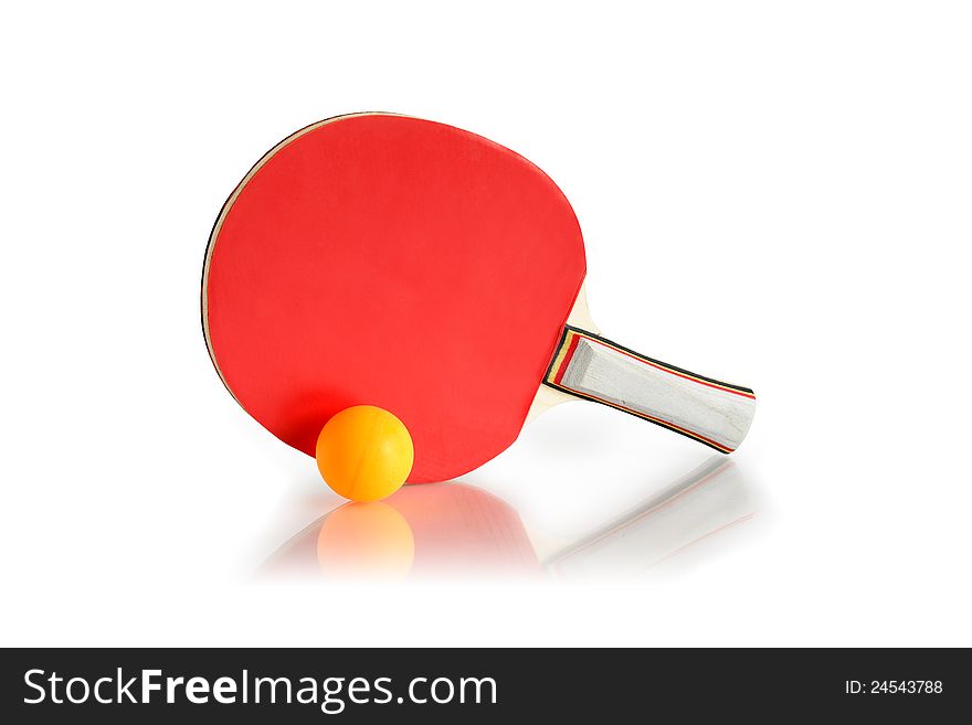 Table tennis racket and yellow ball on white background. with clipping path. Table tennis racket and yellow ball on white background. with clipping path