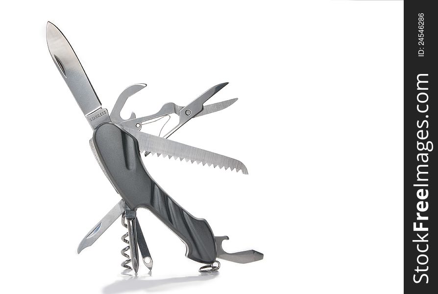 Multipurpose penknife on white background