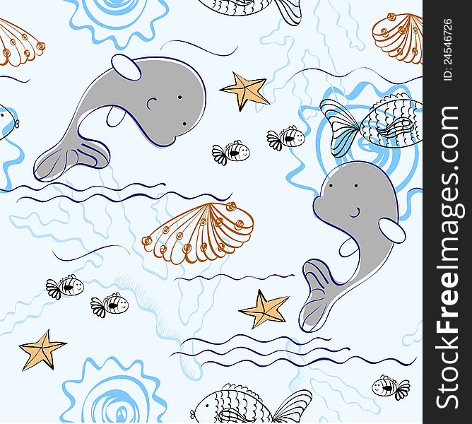 Babies hand-drawn sea seamless pattern. Sea background