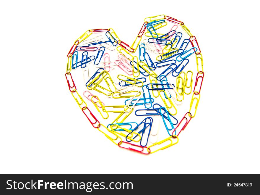 Heart Of Paper Clips On White