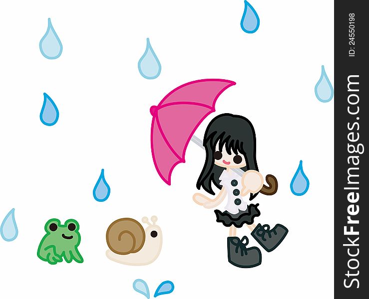 A girl is walking in the rain. A girl is walking in the rain