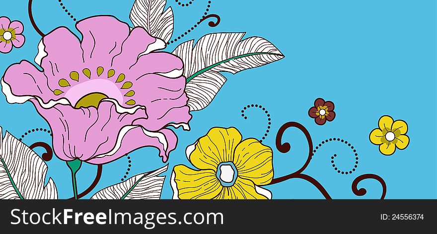 Beautiful banner with flowers on a blue background. Beautiful banner with flowers on a blue background.