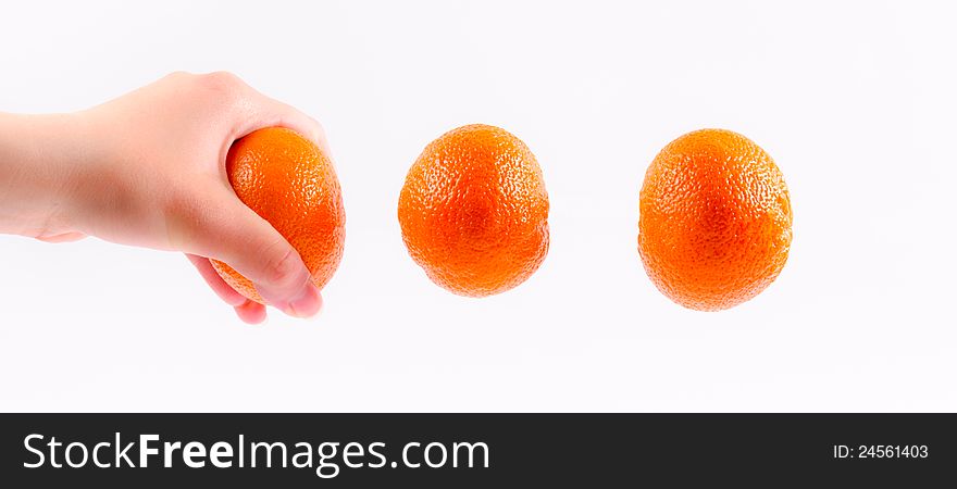 Flying tangerine isolated on the white