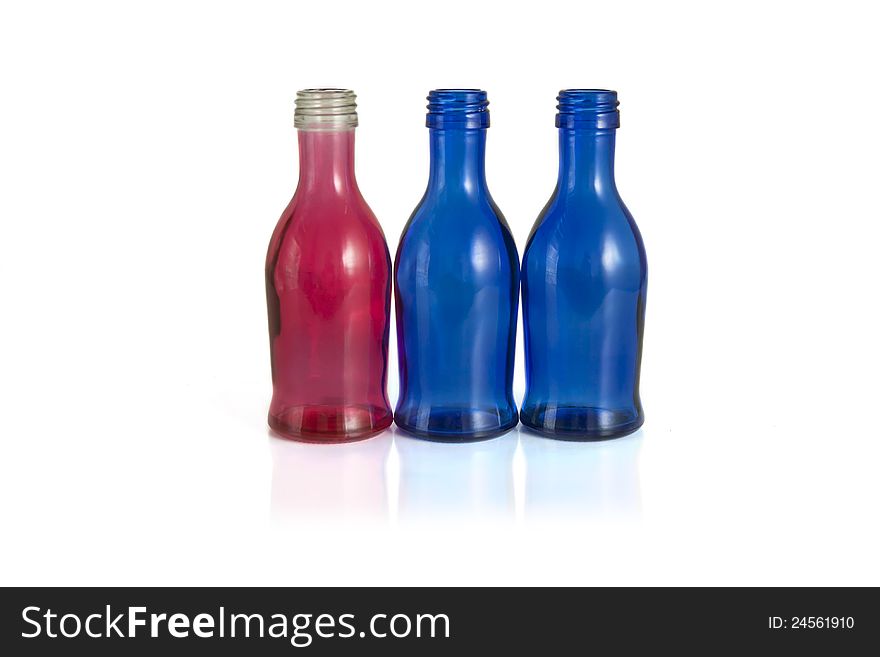 One pink bottle white two blue bottle