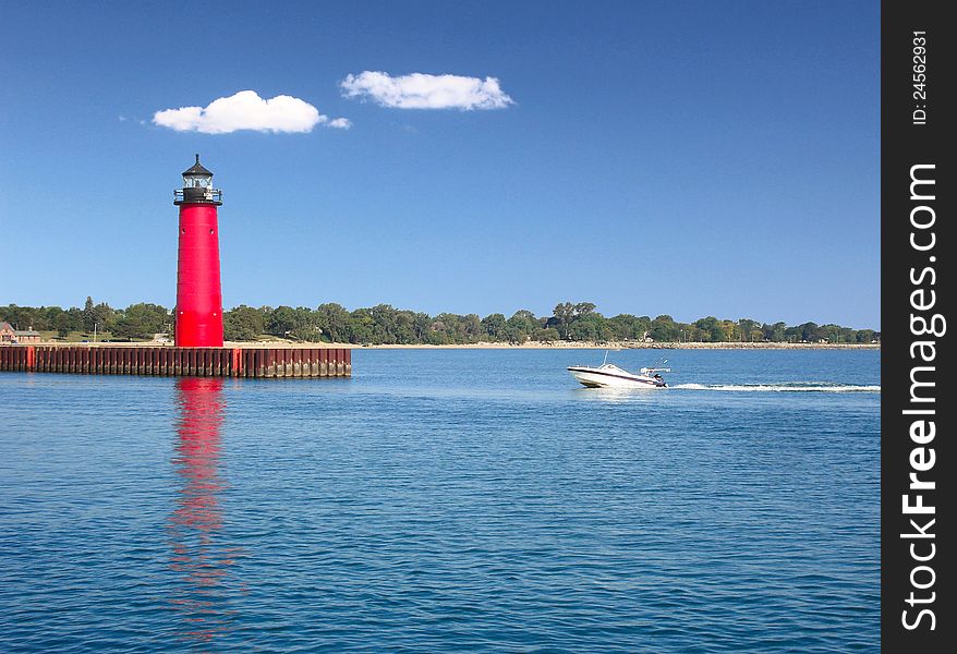 Beautiful Lighthouse at Lake on a sunny day. Beautiful Lighthouse at Lake on a sunny day