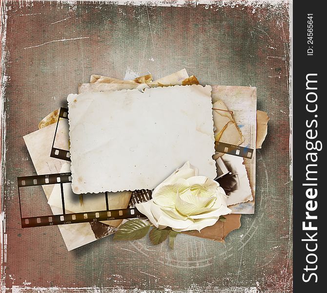 Vintage background with old card and film strip