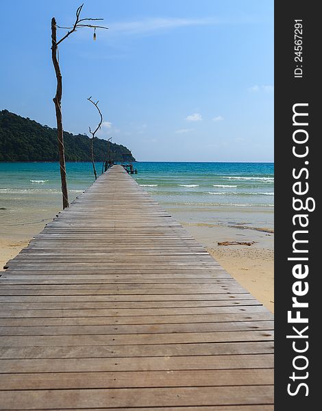 Wood bridge to the sea, at Koh Kood Thailand