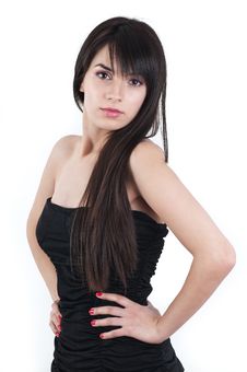 Beautiful Brunette In A Black Dres With Long Hair Royalty Free Stock Images Beautiful Brunette In A Black Dres With Long Hair Royalty Free Stock Images