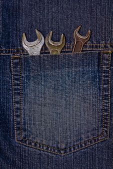 Three Wrenches In Pocket Royalty Free Stock Image
