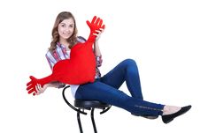 Beautiful Girl With A Red Plush Heart Stock Images Beautiful Girl With A Red Plush Heart Stock Images
