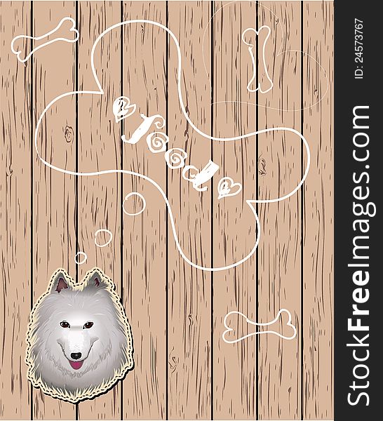 Wooden card with dreaming dog. Vector eps10. Wooden card with dreaming dog. Vector eps10