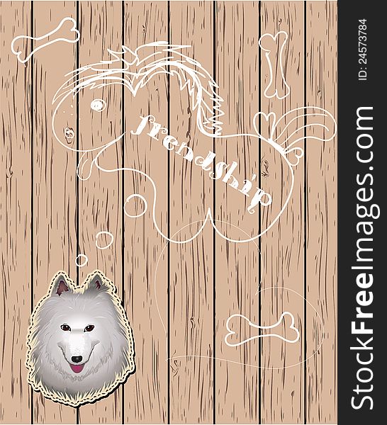 Wooden card with dreaming dog. Vector eps10. Wooden card with dreaming dog. Vector eps10