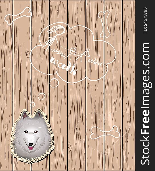 Wooden card with dreaming dog. Vector eps10. Wooden card with dreaming dog. Vector eps10