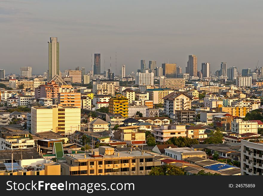 Morning city in bangkok on direct  sun light