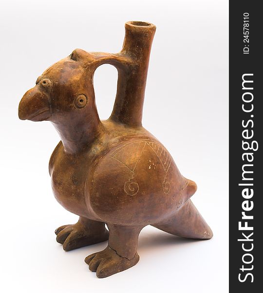 Bird-shaped pre-Colombian jug with a whistle on top, from Colombia.