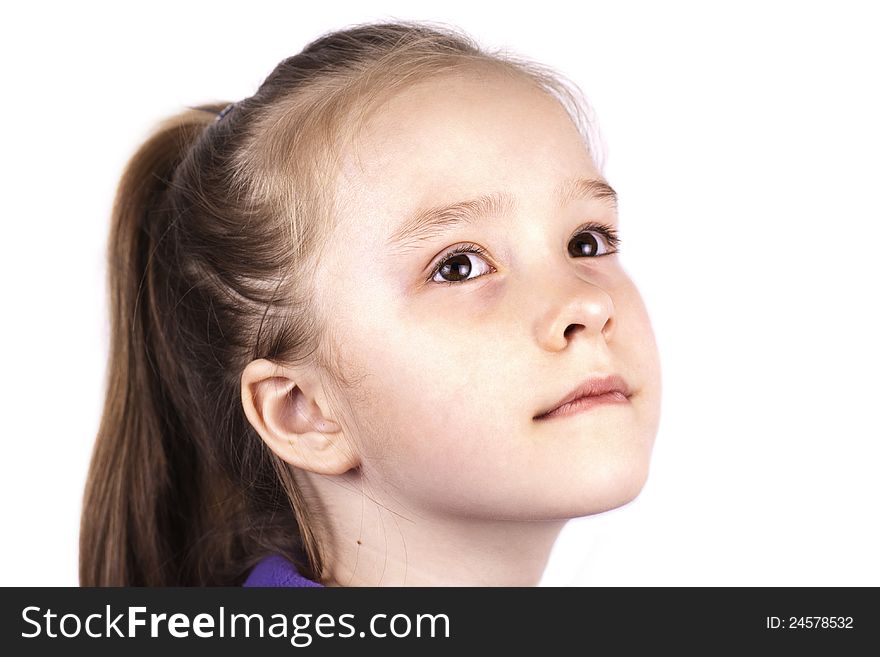 Portrait of little beautiful girl isolated on white background, close up. Portrait of little beautiful girl isolated on white background, close up