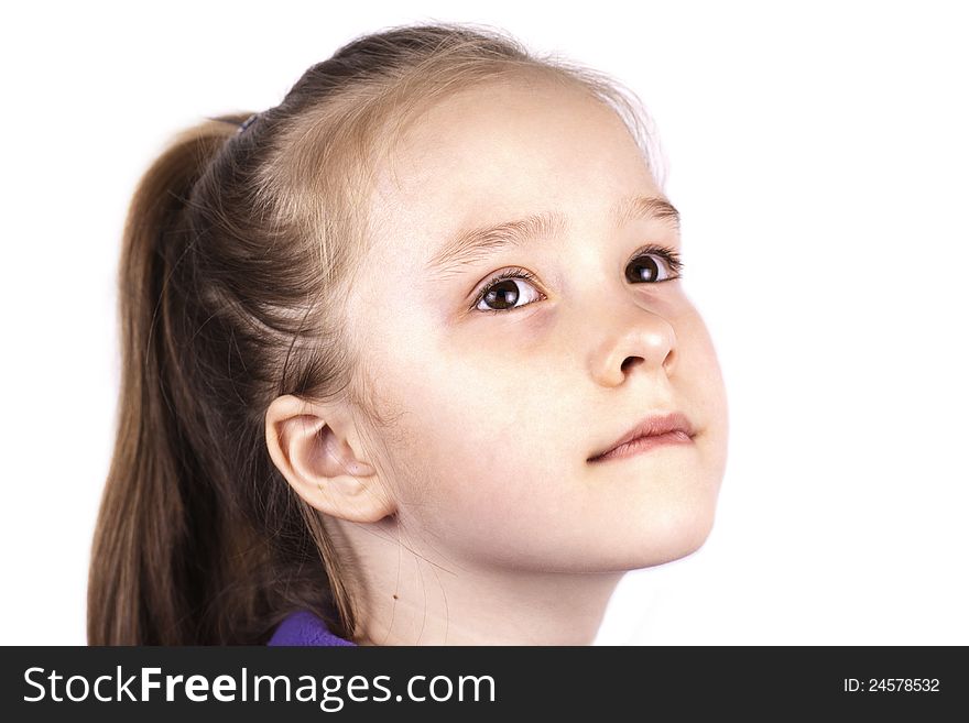 Looking Up Little Girl Over White