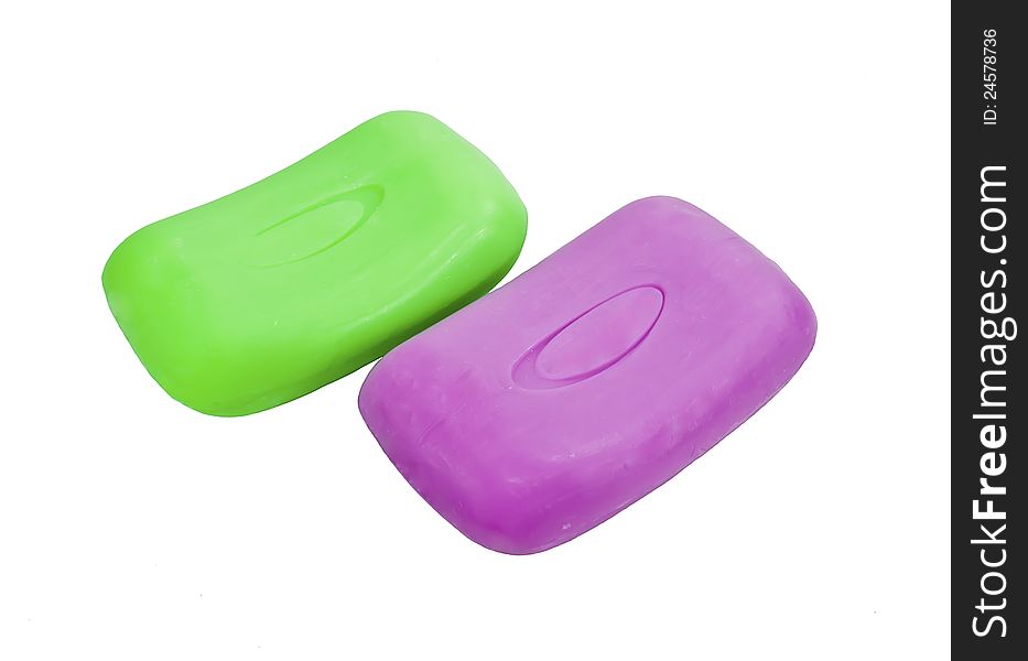 Soap green and purple on a white background