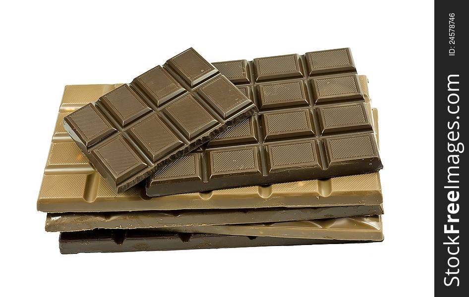 Milk chocolate with nuts and bitter on a white background