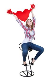 Beautiful Girl With A Red Plush Heart Stock Photo Beautiful Girl With A Red Plush Heart Stock Photo