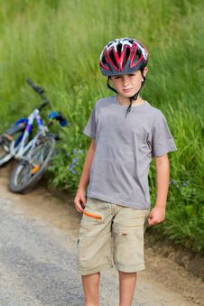 Portrait Of Boy Bicyclist With Helmet Stock Photography Portrait Of Boy Bicyclist With Helmet Stock Photography