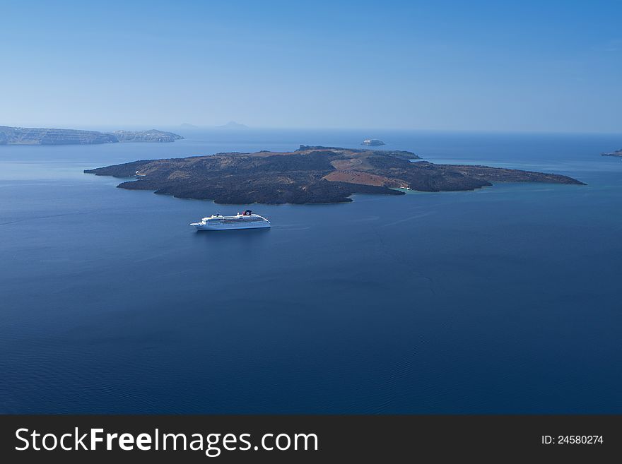 Santorini island and the volcanic isle at Greece. Santorini island and the volcanic isle at Greece