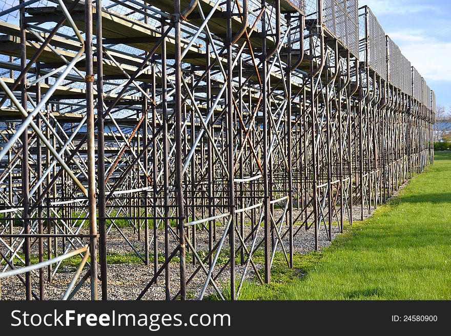 Back view of empty sports bleachers