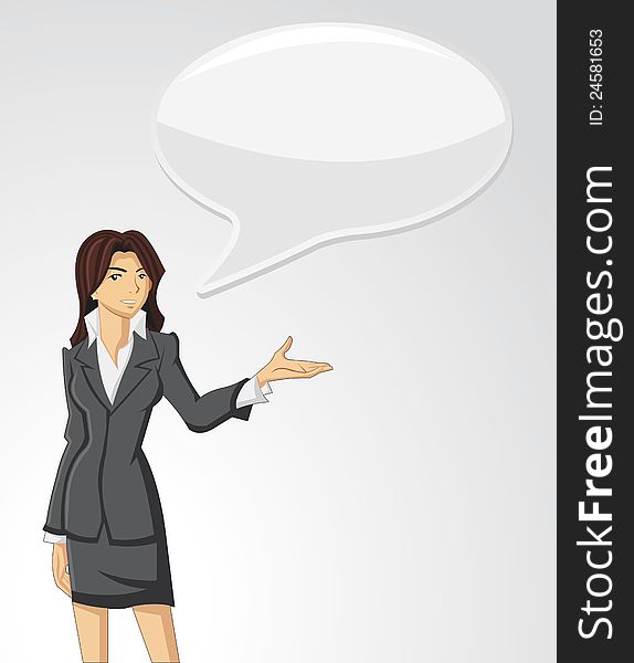 Business woman wearing suit talking with speech balloon