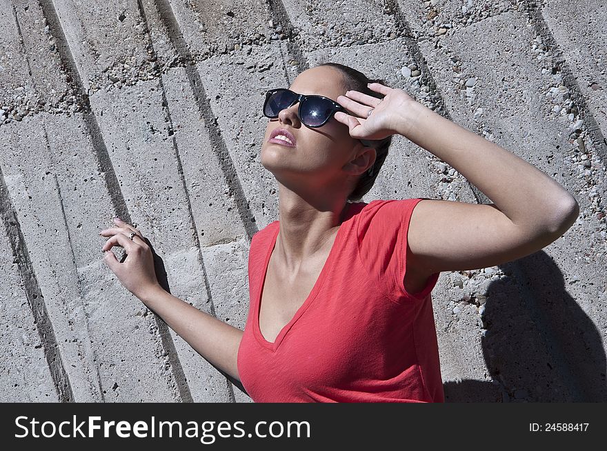 Beautiful Young  Fashion Woman With Sunglassess