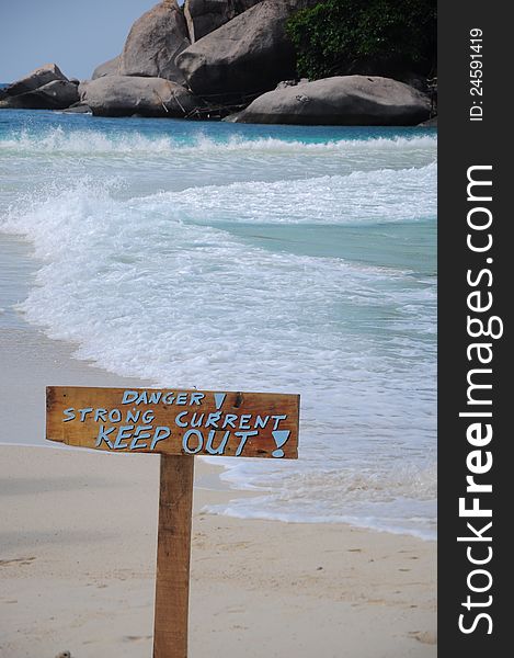 Caution and the beautiful beach,Nanyuan island,Thailand