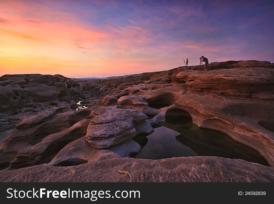 Sampanbok (3000 Hole), The Amazing of Rock in Mekong River, Ubon Ratchathani, Thailand.