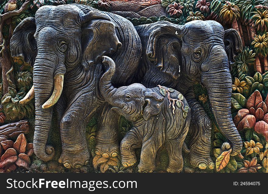 Thai Elephant on the outdoor temple wall. Thai Elephant on the outdoor temple wall