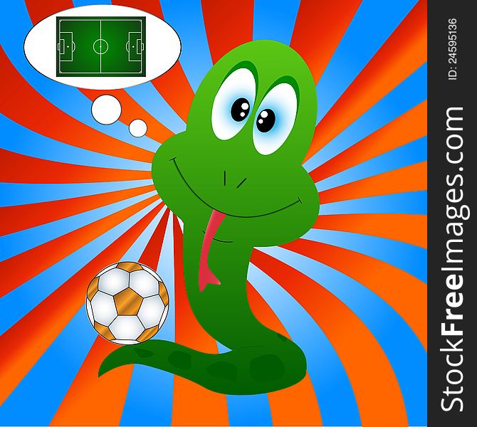 Snake with a football on an original background. Snake with a football on an original background