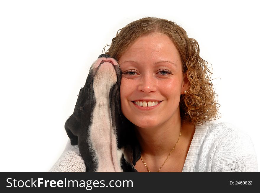 Happy Woman And Funny Dog