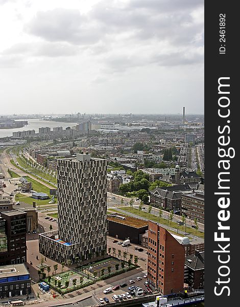 View on Rotterdam citycenter with the river Maas in the Netherlands