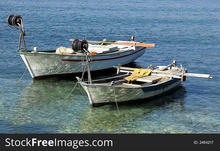 Two fishing boats in croatia close up shoot