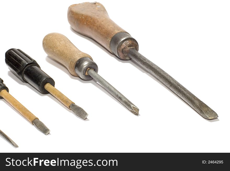 Series object on white tool Set of screwdriver
