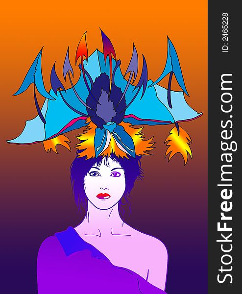 Beautiful blue graphic haired woman portrait in graphic illustration. Beautiful blue graphic haired woman portrait in graphic illustration