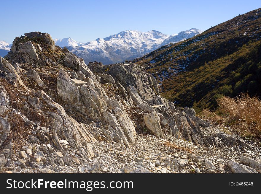 Alpine landscape. View from a top of a mountain. Zillertal
