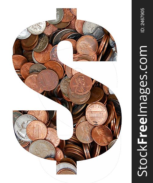 Currency symbol in coins, over white background with clipping path included. Currency symbol in coins, over white background with clipping path included.