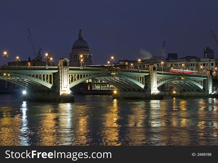 Night view of the Thames near the St.Paul's Cathedral. Night view of the Thames near the St.Paul's Cathedral