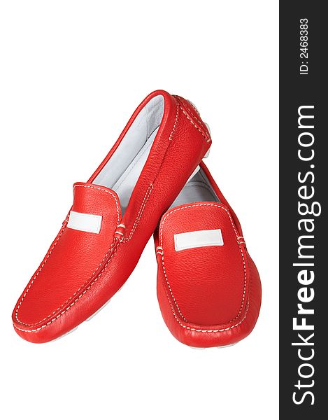 Red low shoes on a white background